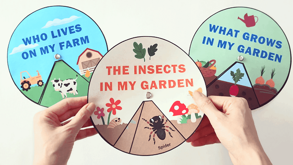 Garden Farm Crafts : Veggies, Animal, Insects - Coloring Spinner Craft Activities