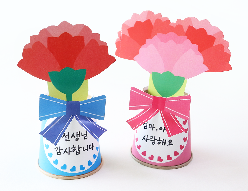 Paper Cup Carnation Flower Pot Crafts Printable Mother's day Card