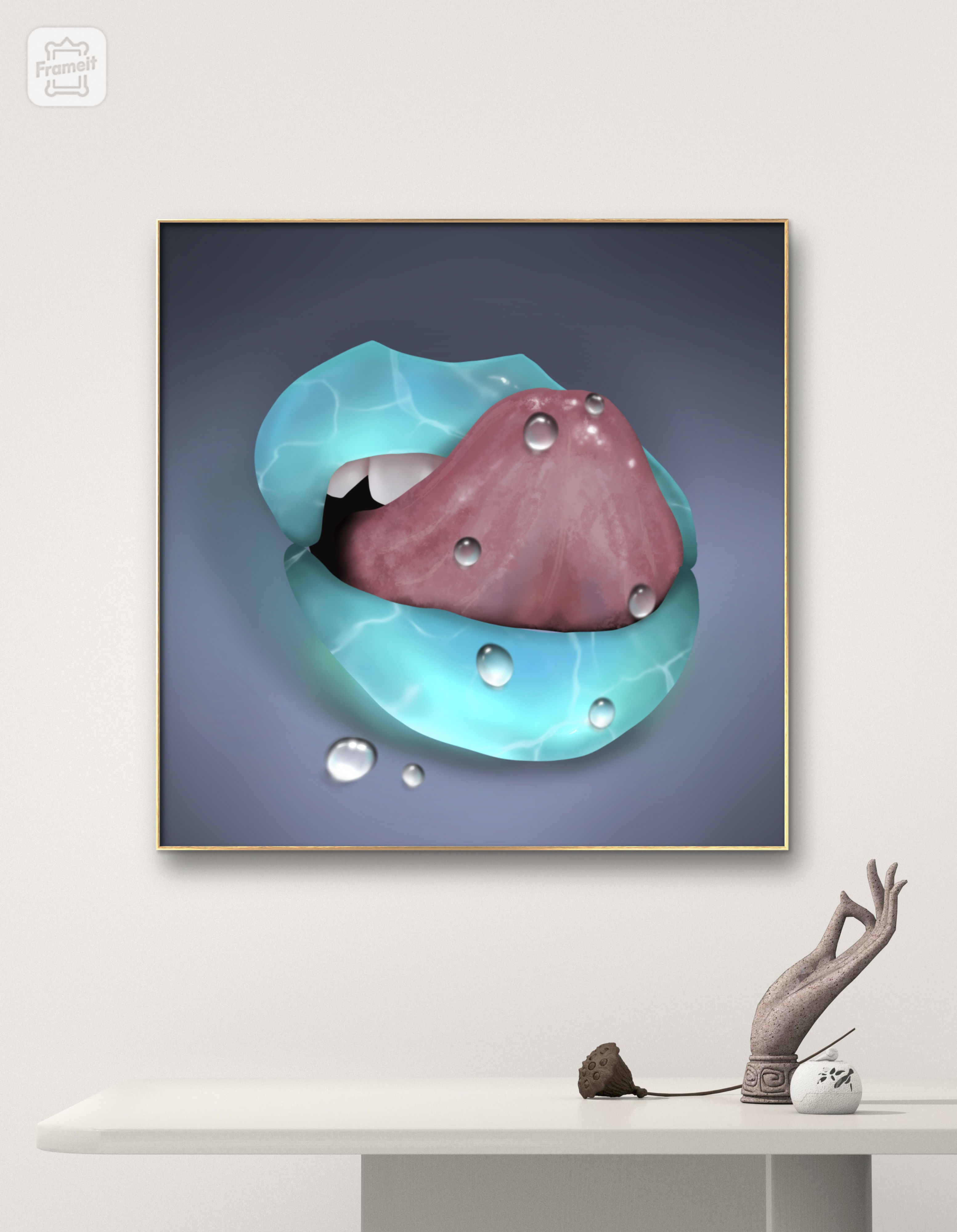 Eco-Friendly Digital Art on Canvas with no - scare Format - 'Water Lips' by Mad Lips 21