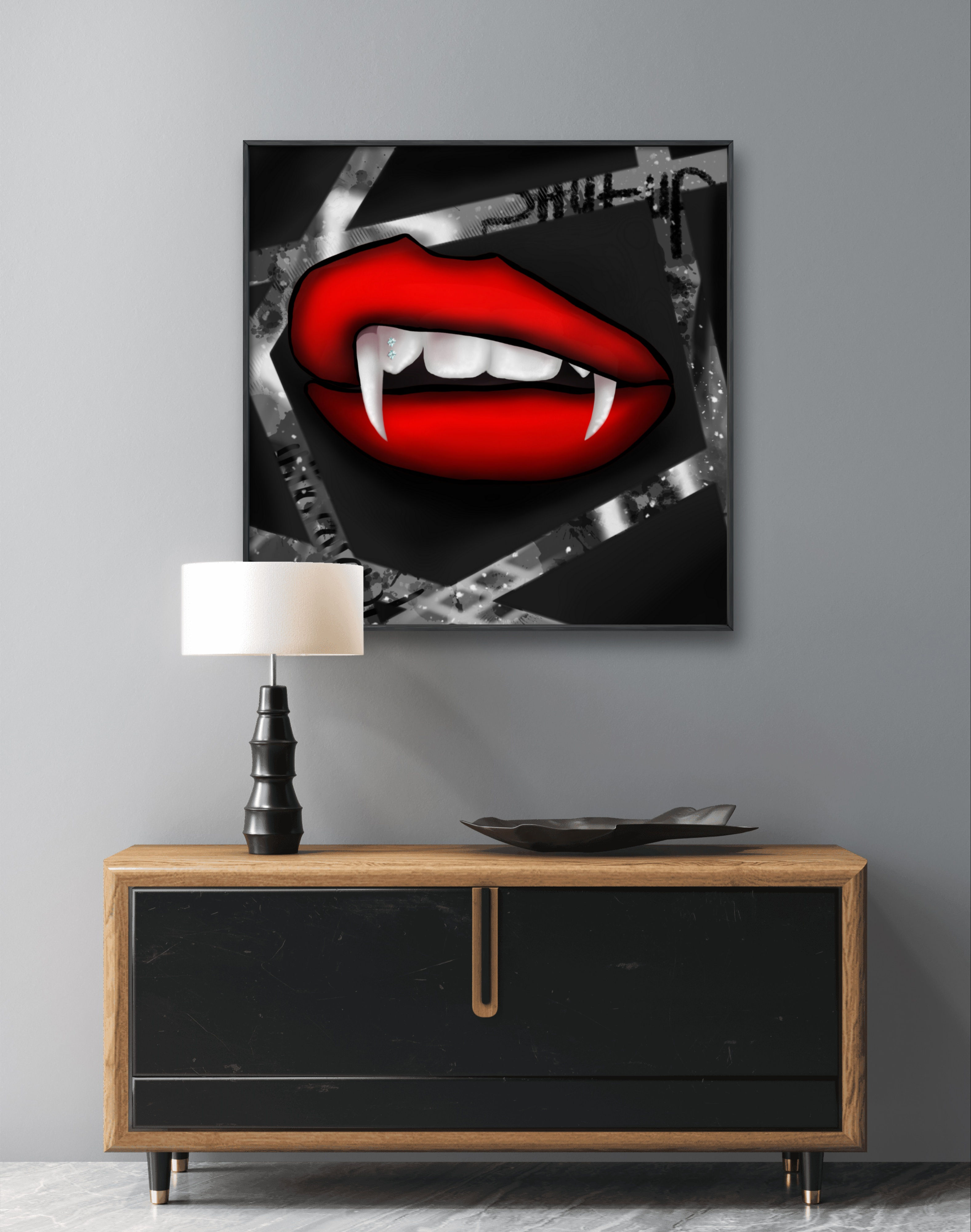 Eco-Friendly Digital Art on Canvas with no - scare Format - 'Shut UP Lips' by Mad Lips 21