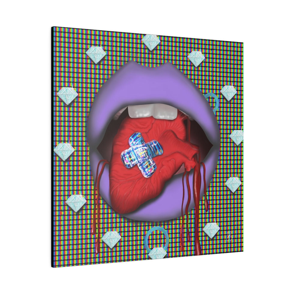 Miniature : Eco-Friendly Digital Art on Canvas with no - scare Format - 'Heart Failure Lips' by Mad Lips 21