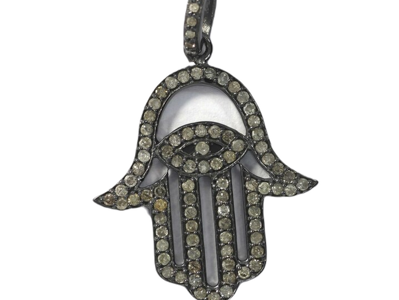 Moissanite Black Rhodium Plated Silver Hamsa Hand Pendant