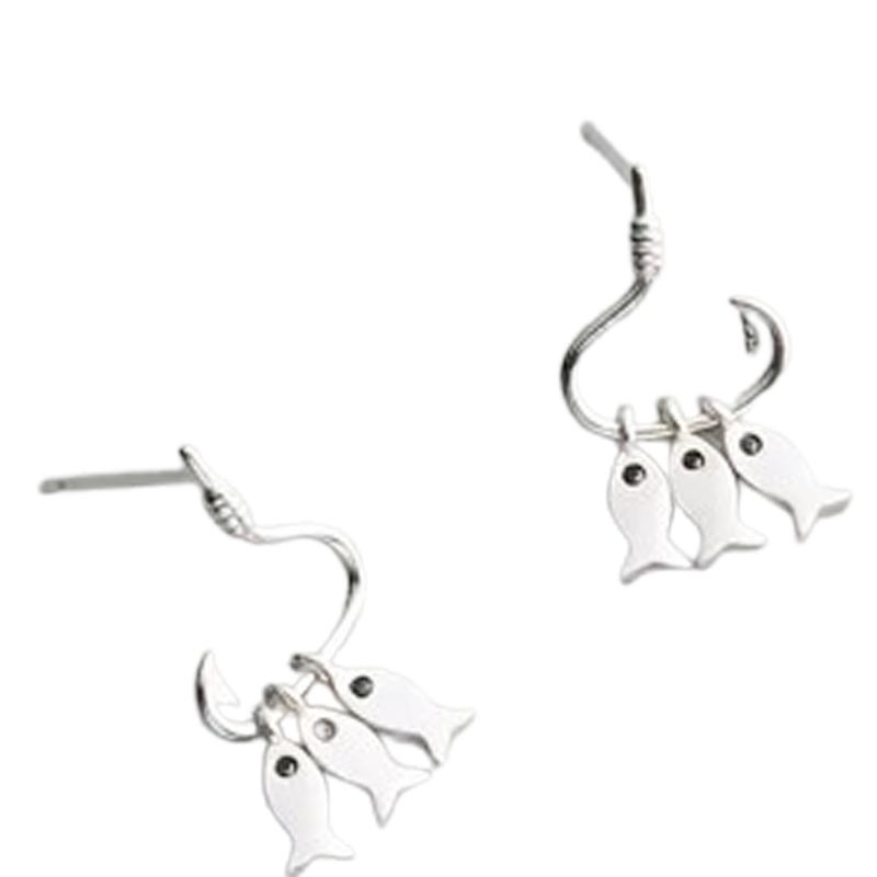Sterling Silver Fish Stud Earrings for Women