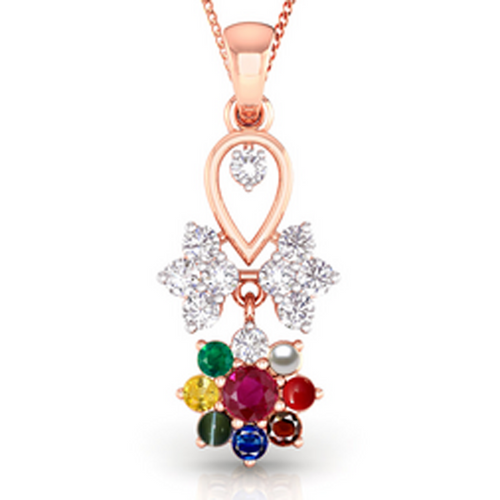 Moissanite Rose Gold Plated Silver Navaratna Starburst Pendant