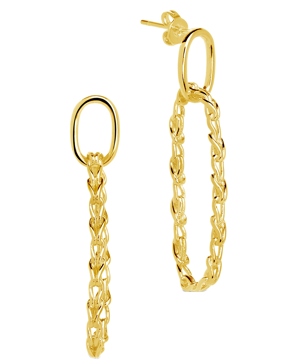 Gold Plated Silver Lock Chain Stud Earrings for Women