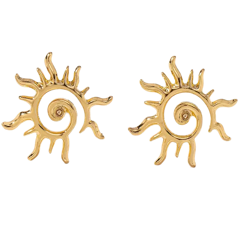 Gold Plated Silver Sun Stud Earrings for Women