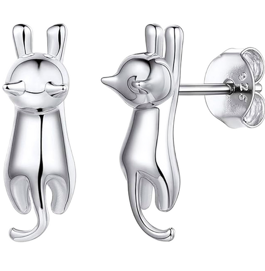 Sterling Silver Cat Stud Earrings for Women