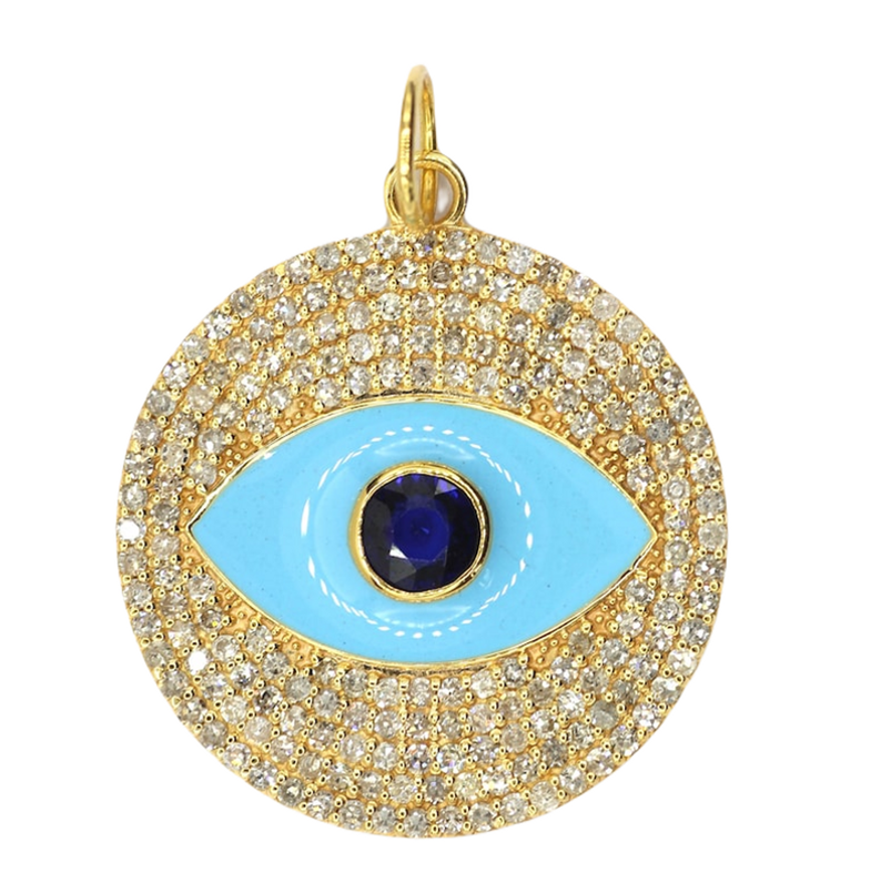 Moissanite & Blue Sapphire Gold Plated Silver Evil Eye Pendant