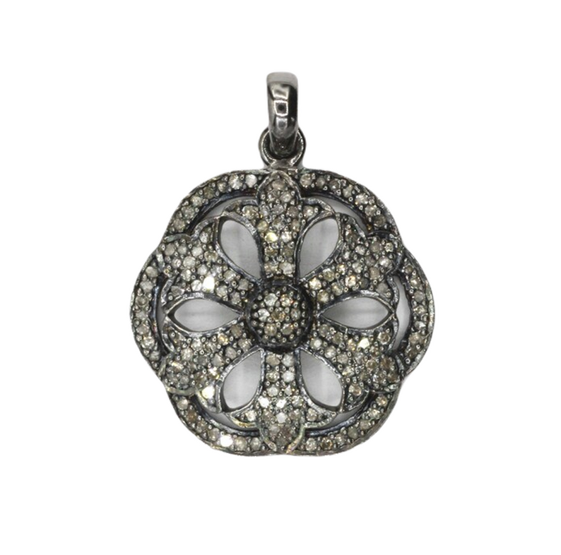 Moissanite Black Rhodium Plated Silver Flower Pendant