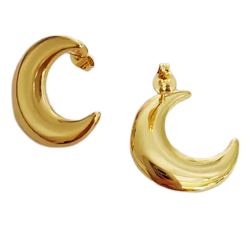 Gold Plated Silver Moon Stud Earrings for Women