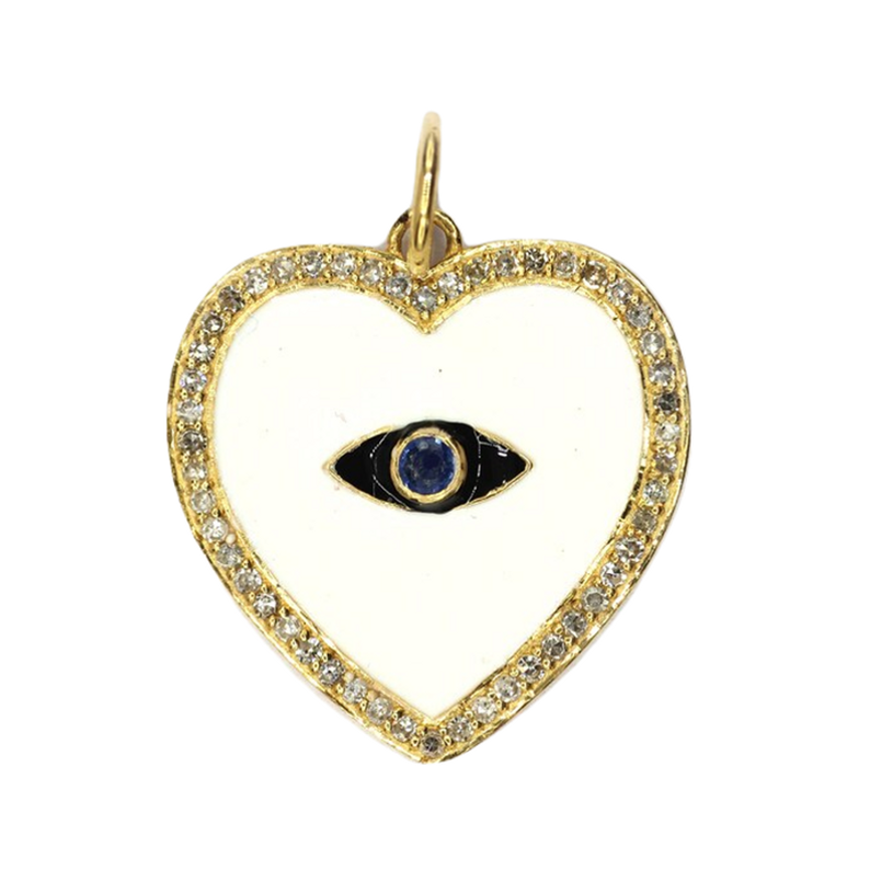Moissanite & Blue Sapphire Gold Plated Silver Eye in Heart Pendant