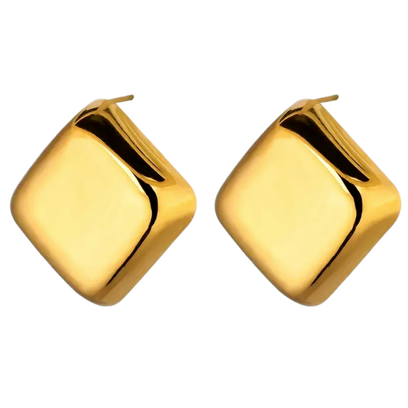 Gold Plated Silver Square Stud Earrings for Women