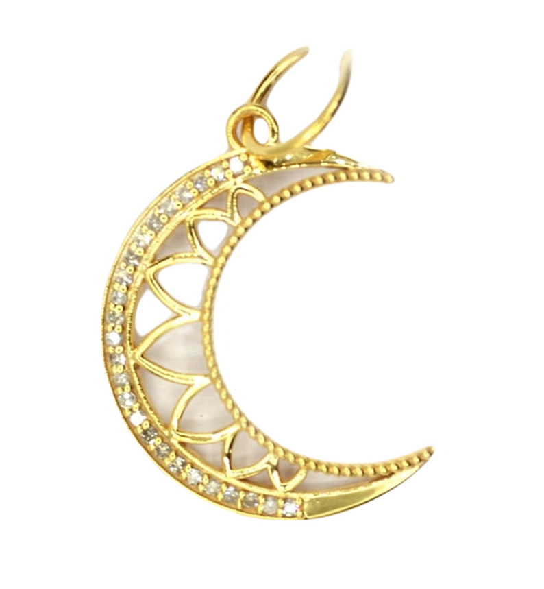 Moissanite Gold Plated Silver Moon Pendant