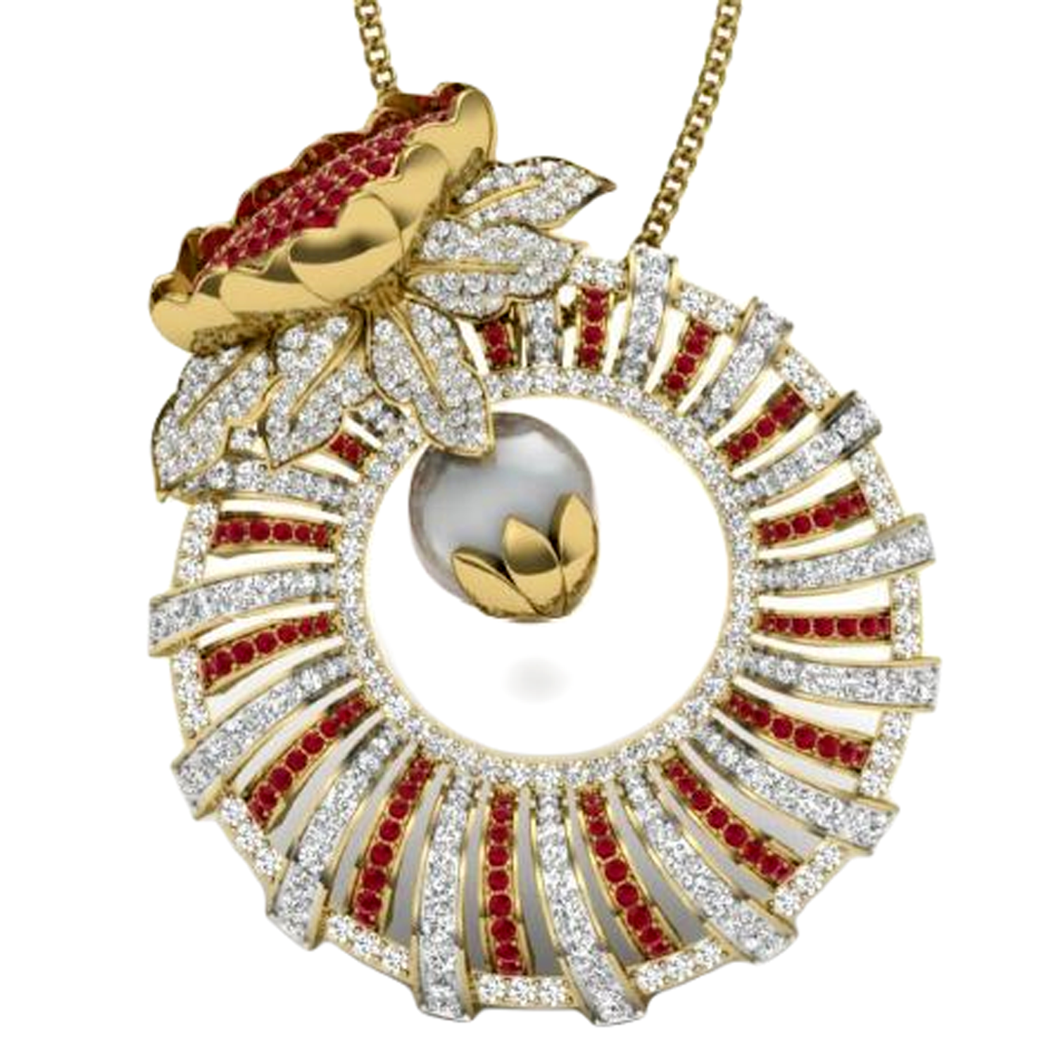 Red Garnet & Moissanite Gold Plated Silver Dazzling Diva Pendant