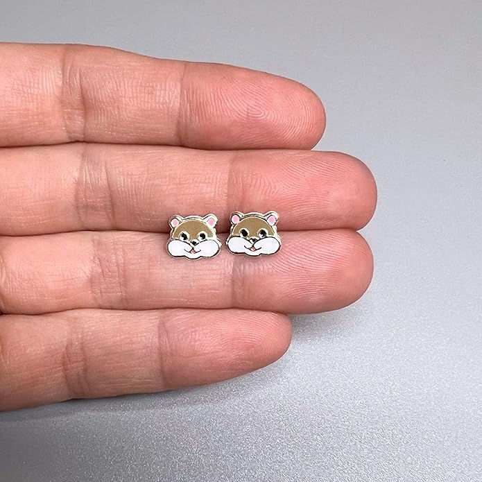 Sterling Silver Hamster Stud Earrings for Women