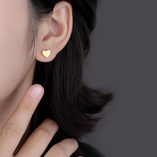 Gold Plated Silver Heart Stud Earrings for Women