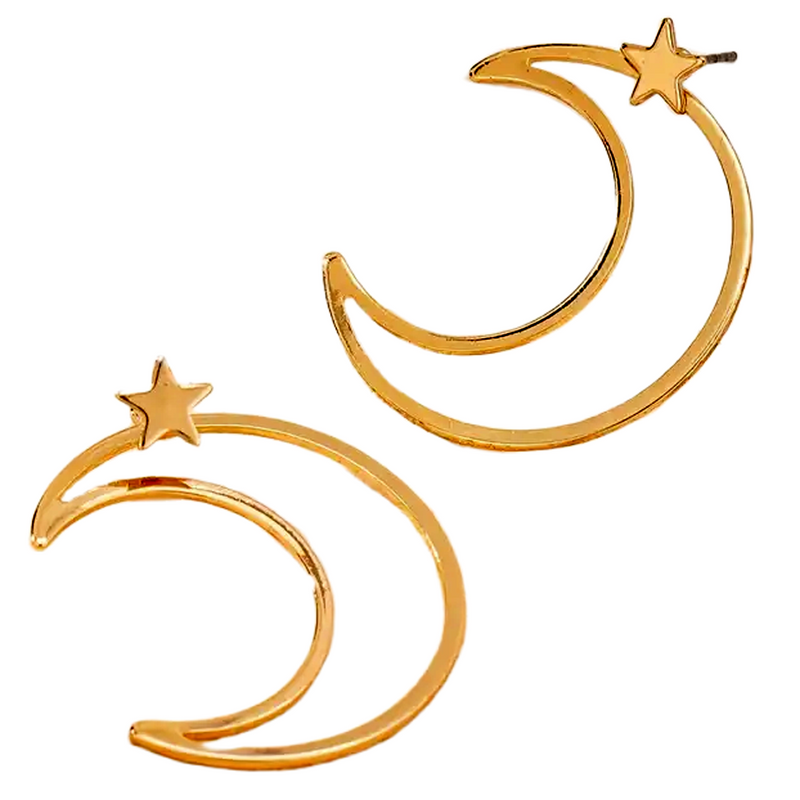 Gold Plated Silver Moon Stud Earrings for Women