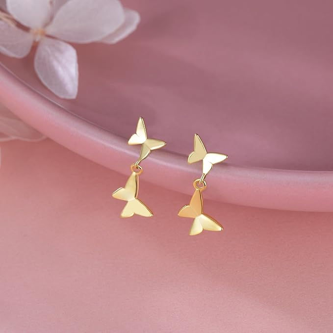 Gold Plated Silver Flower Stud Earrings for Women