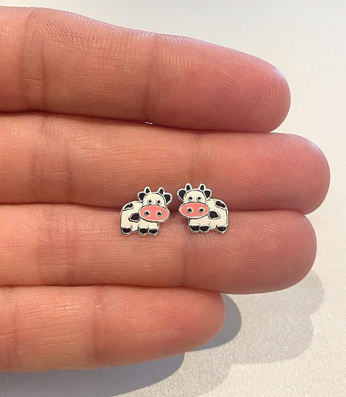 Sterling Silver Cow Stud Earrings for Women