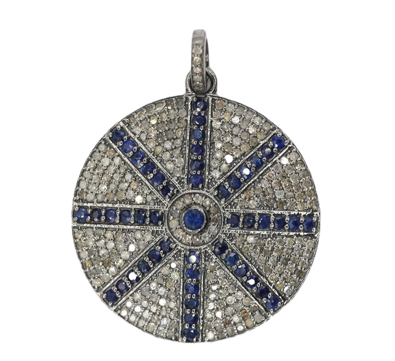 Moissanite & Tanzanite Black Rhodium Plated Silver Round Pendant