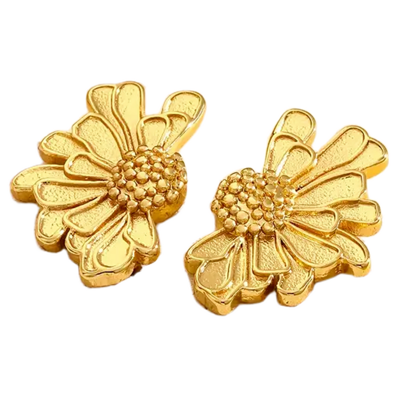 Gold Plated Silver Flower Stud Earrings for Women
