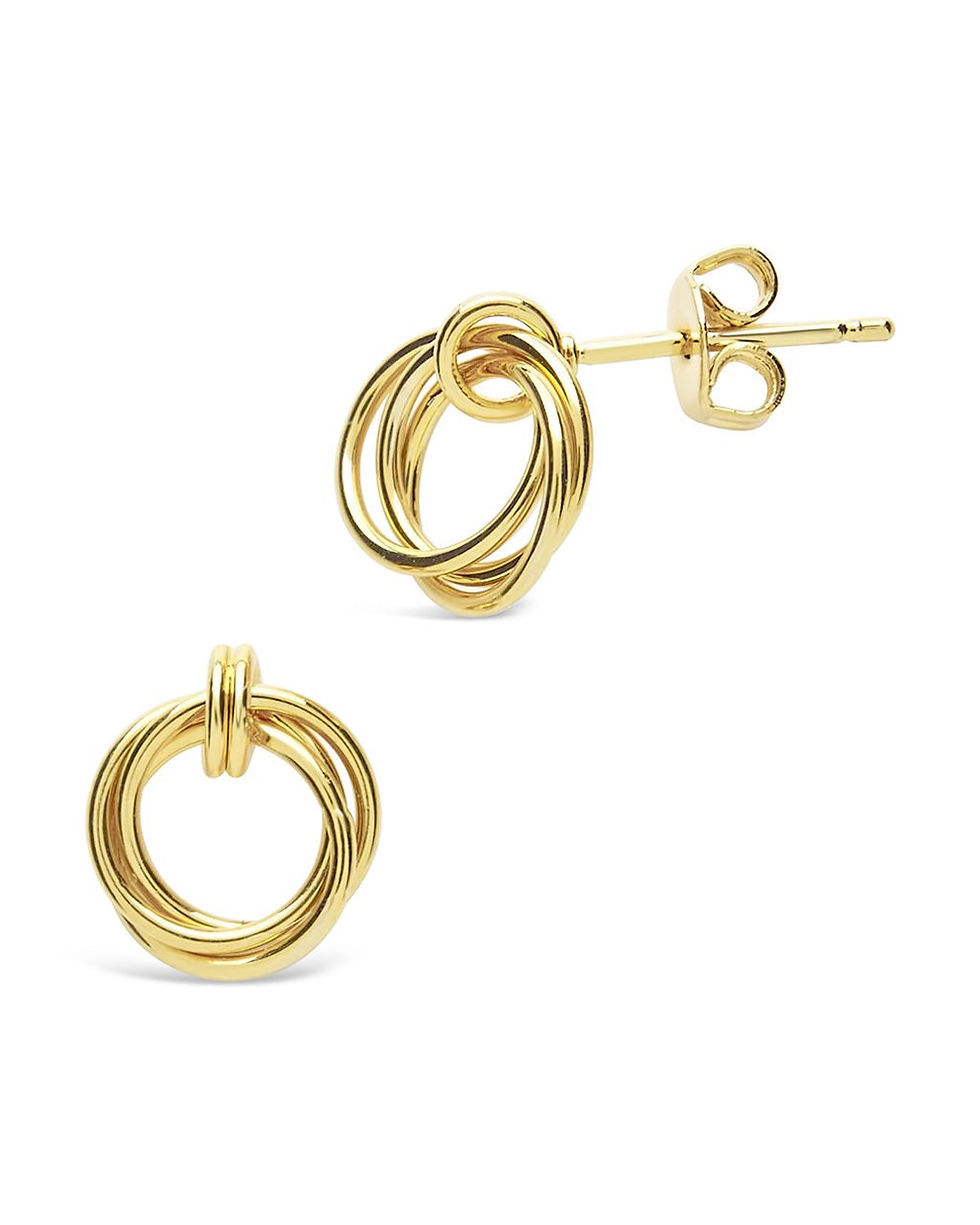 Gold Plated Silver Link Circle Stud Earrings for Women