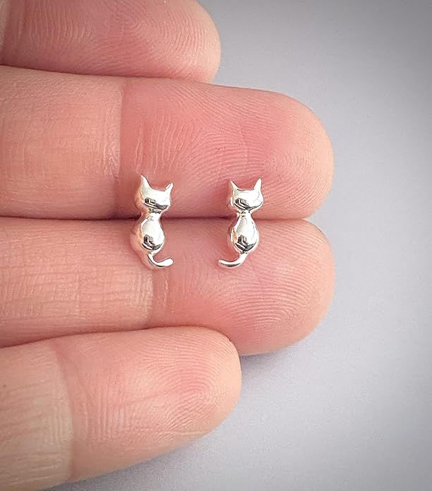 Sterling Silver Cat Stud Earrings for Women