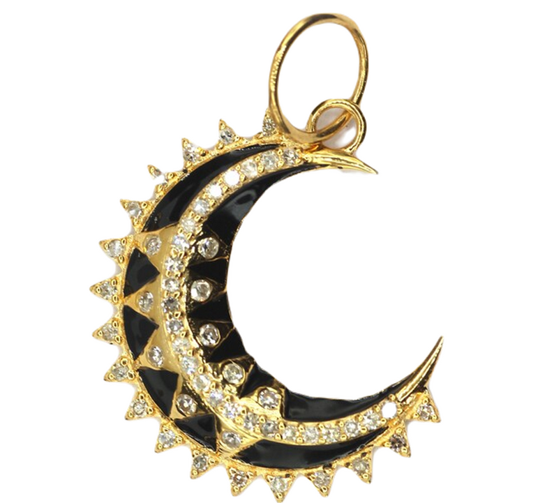 Moissanite Gold Plated Silver Moon Pendant