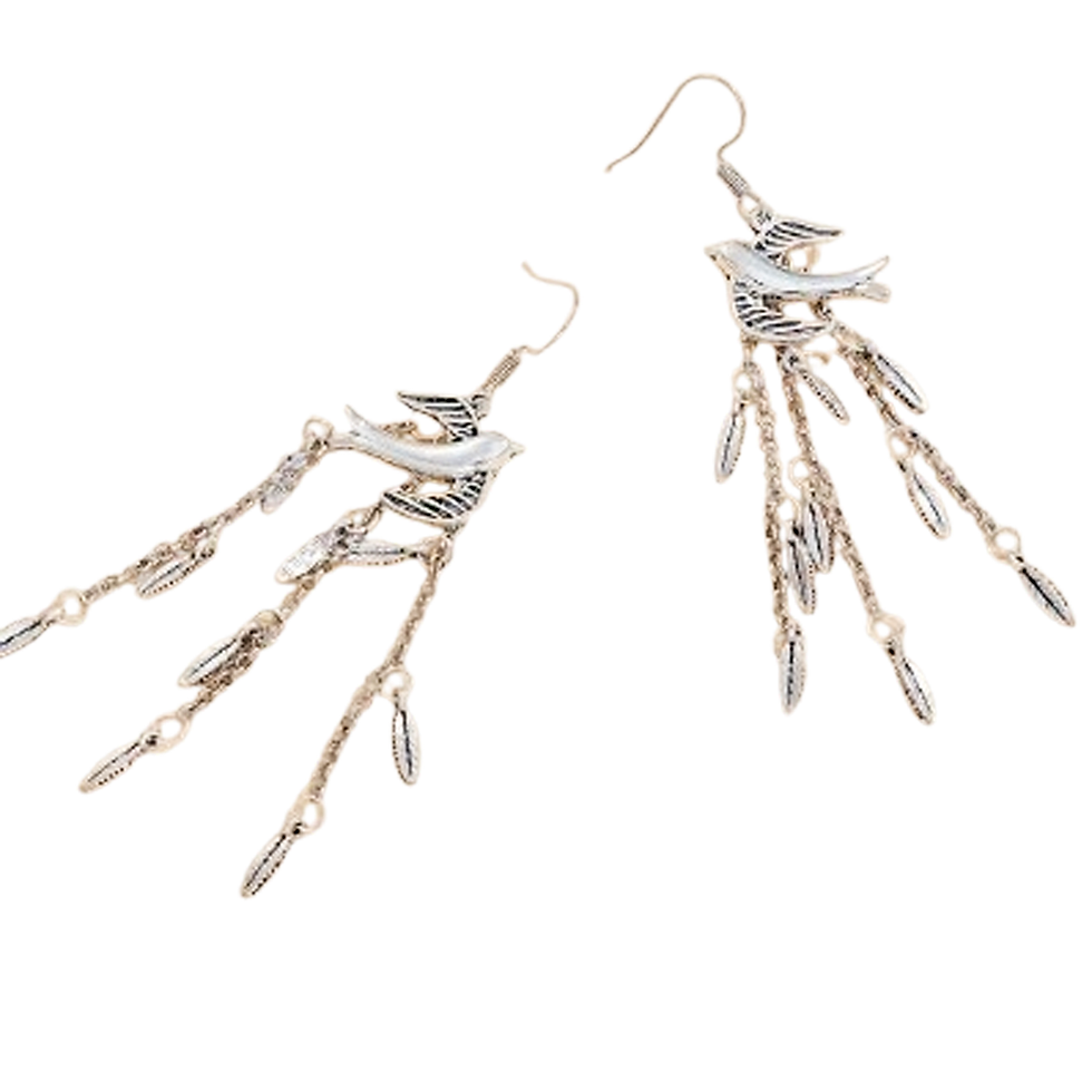 Sterling Silver Bird & Chain Stud Earrings for Women