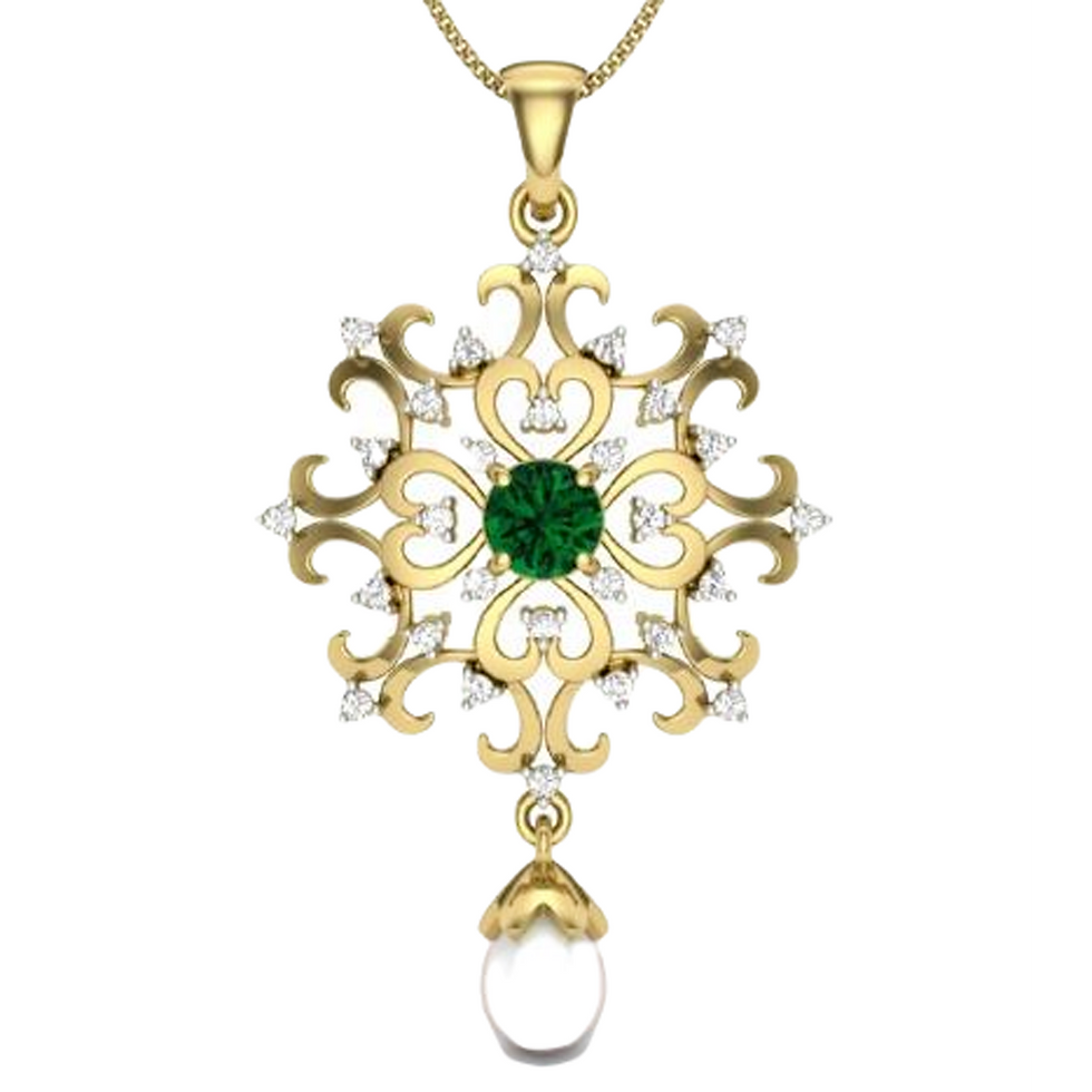 Multi Gemstone Gold Plated Silver Art Deco Pendant