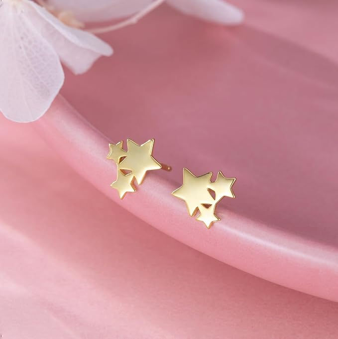 Gold Plated Silver Star Stud Earrings for Women