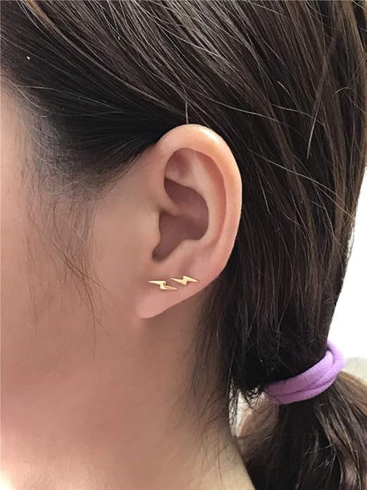 Gold Plated Silver Lightning Bolt Stud Earrings for Women