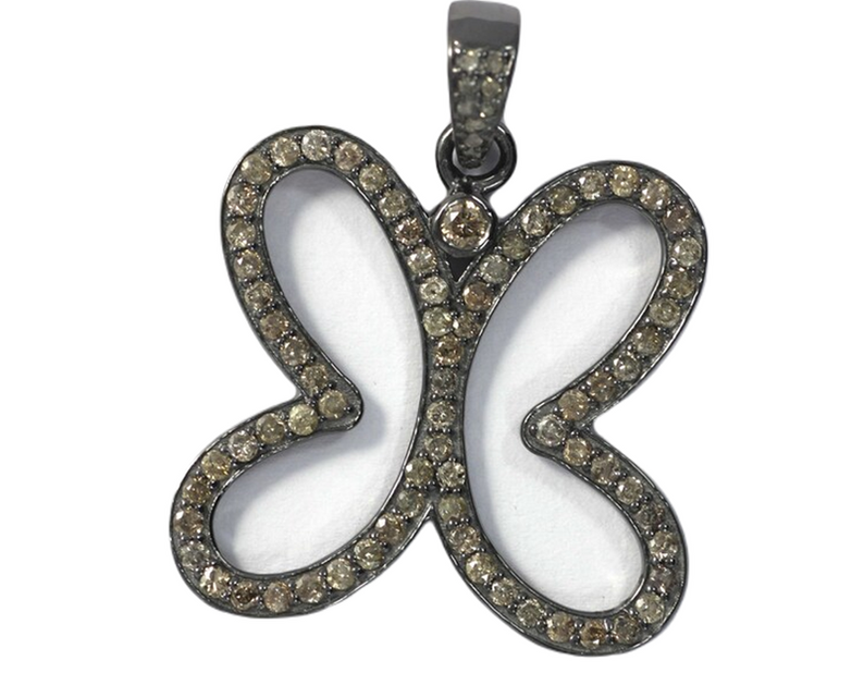 Moissanite Black Rhodium Plated Silver Open Butterfly Pendant