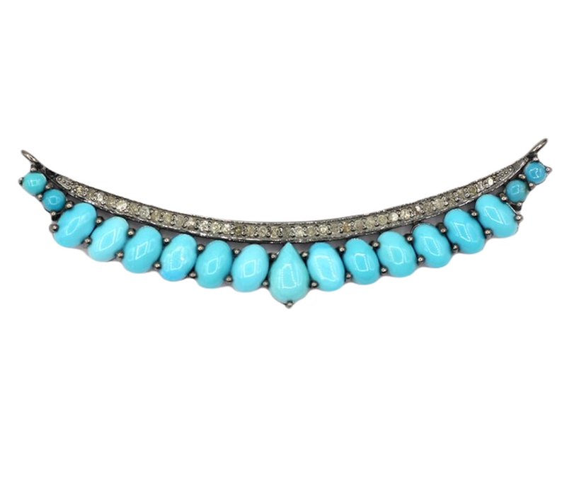 Moissanite & Turquoise Black Rhodium Plated Silver Turquoise Pendant