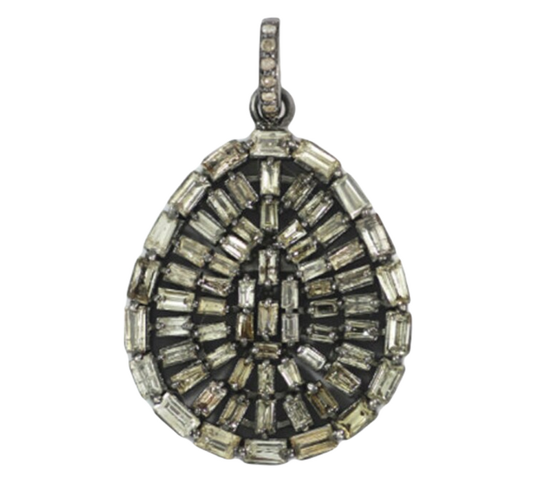 Moissanite Black Rhodium Plated Silver Pear Pendant