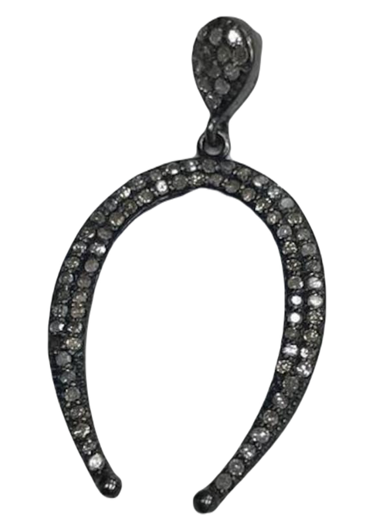 Moissanite Black Rhodium Plated Silver Horse Shoe Pendant
