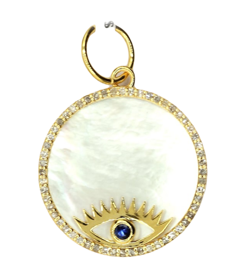 Moissanite & Blue Sapphire Gold Plated Silver Evil Eye Pendant