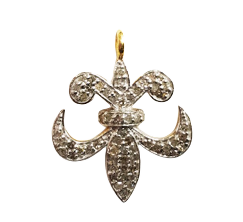 Moissanite Gold Plated Silver Fleur Di Lis Pendant