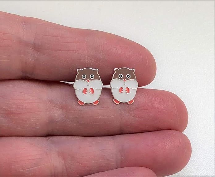 Sterling Silver Hamster Stud Earrings for Women