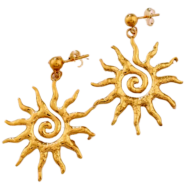 Gold Plated Silver Sun Stud Earrings for Women