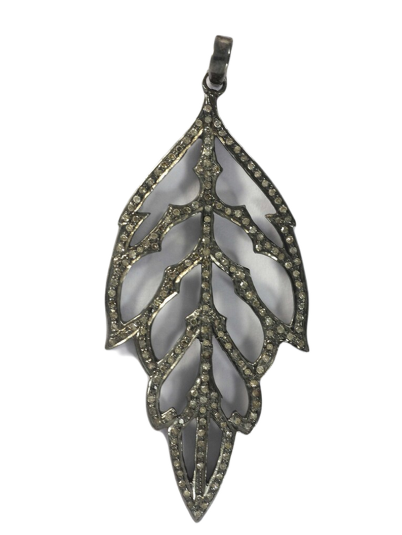 Moissanite Black Rhodium Plated Silver Leaf Pendant