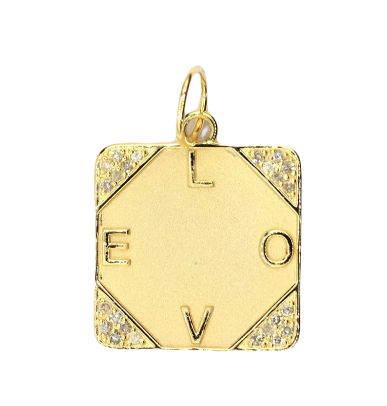 Moissanite Gold Plated Silver Square Love Pendant