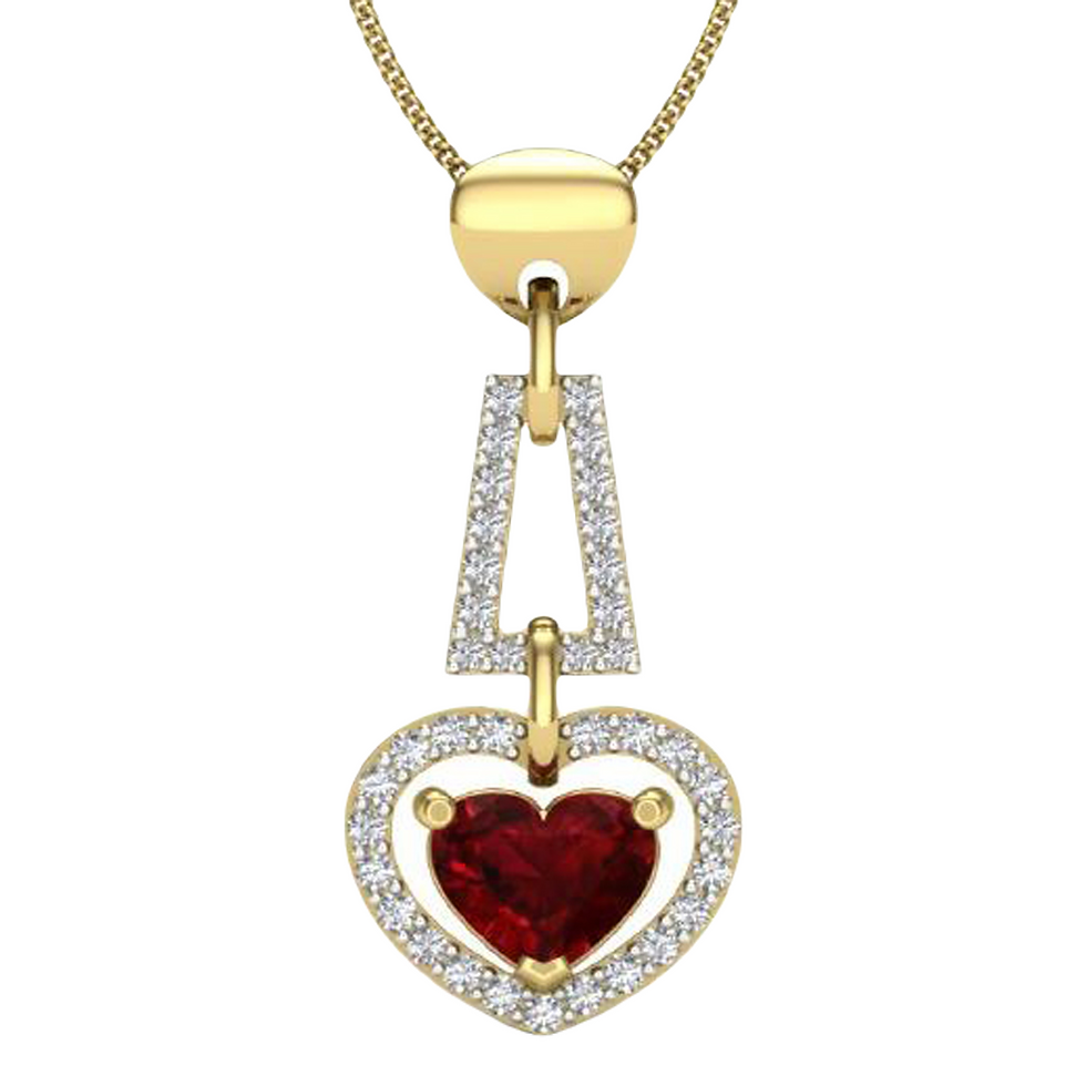 Red Garnet & Moissanite Gold Plated Silver Oh So Lovely Solitaire Pendant