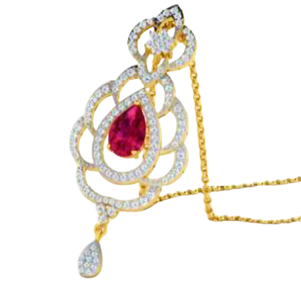 Red Garnet & Moissanite Gold Plated Silver Cluttered Sparkle Pendant