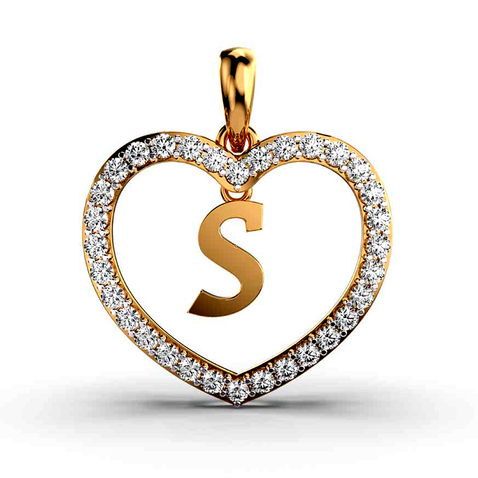 Moissanite Gold Plated Silver S' in Heart Pendant