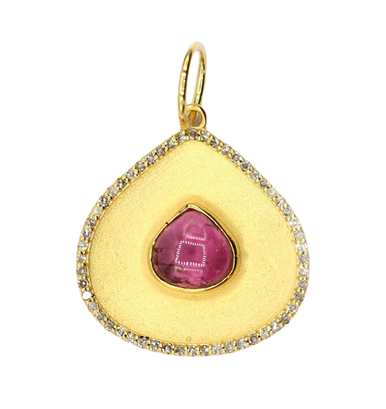 Moissanite & Ruby Gold Plated Silver Pear Pendant