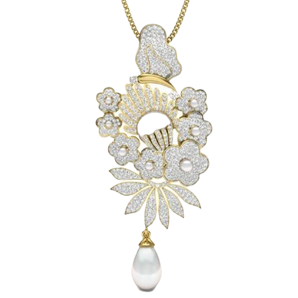Moissanite & MOP Gold Plated Silver Corporate Essential Pendant