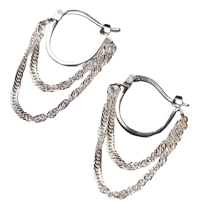 Sterling Silver Chain Stud Earrings for Women