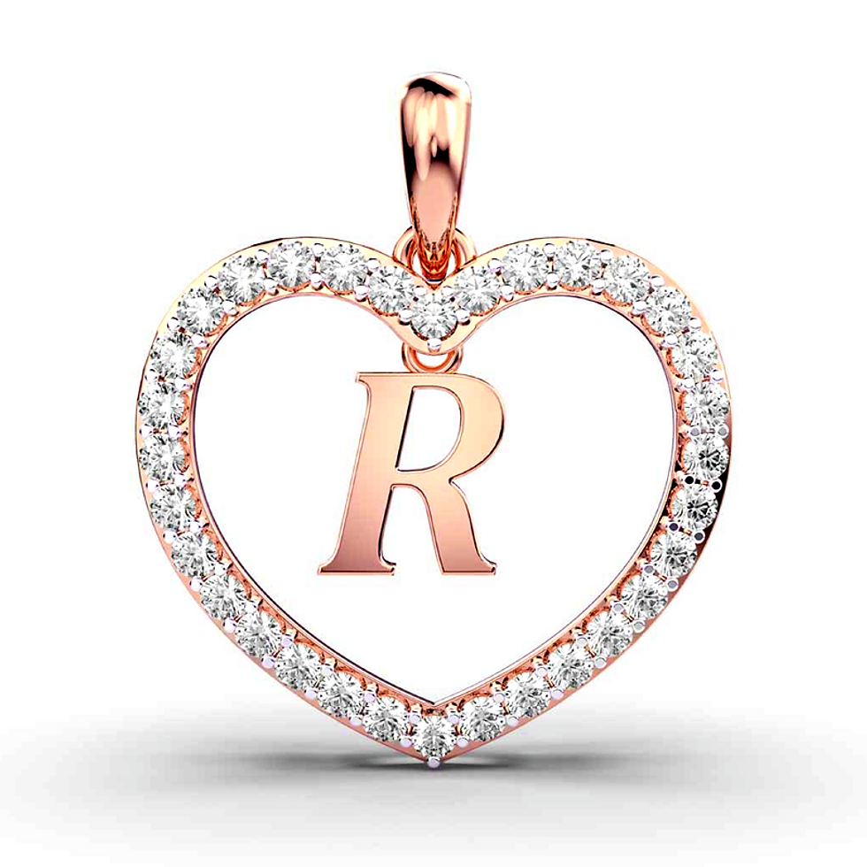Moissanite Rose Gold Plated Silver R' in Heart Pendant