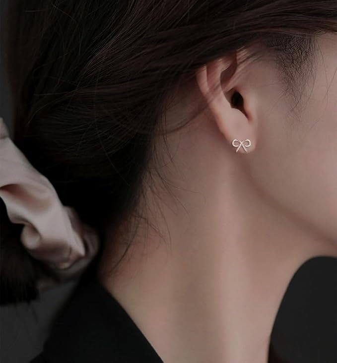 Rose Gold Plated Silver Bow Stud Earrings for Women